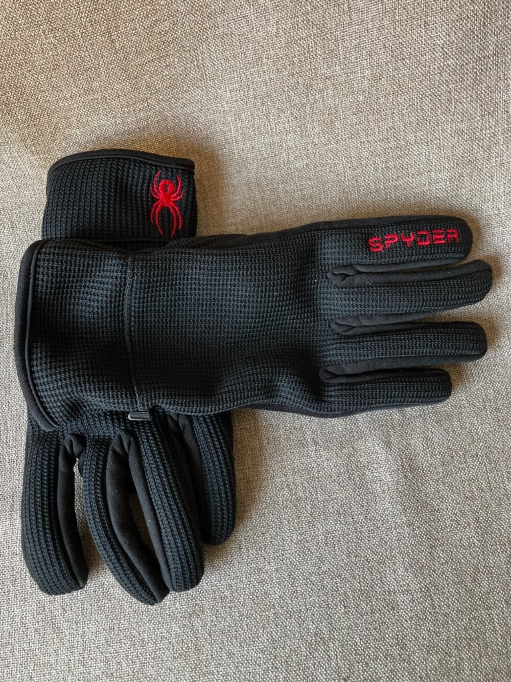 Spyder Sz L Tight Knit Black Winter Gloves, NWOT